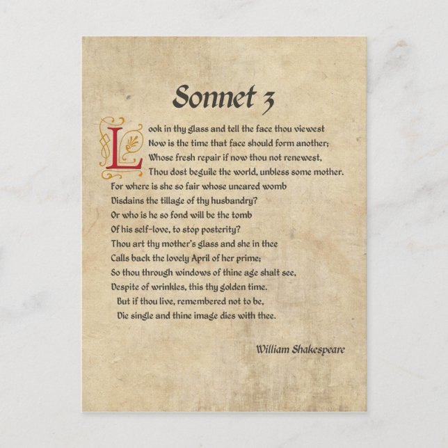 Shakespeare Sonett 3 Pergament Postkarte (Vorderseite)