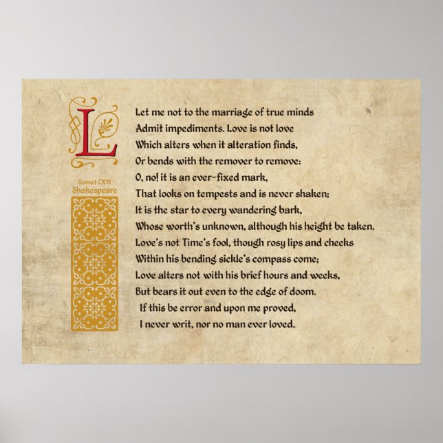 Shakespeare Sonnet 116 (CXVI) auf Pergament Poster (Vorne)