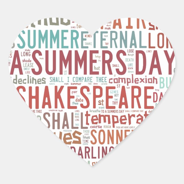 Shakespeare Sonnet 18 Herz-Aufkleber (Vorderseite)