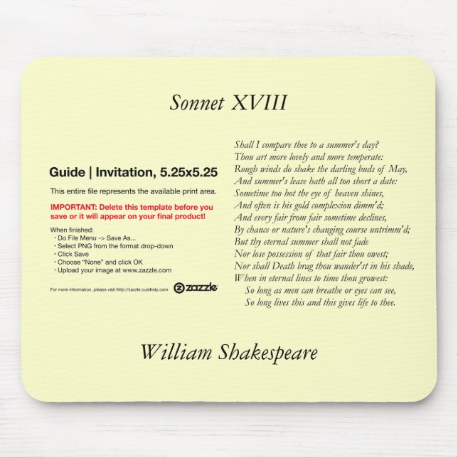 Shakespeare Sonnet # 18 Mousepad (Vorne)