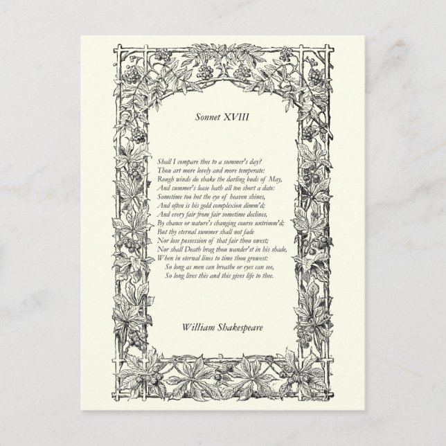 Shakespeare Sonnet # 18 Postkarte (Vorderseite)