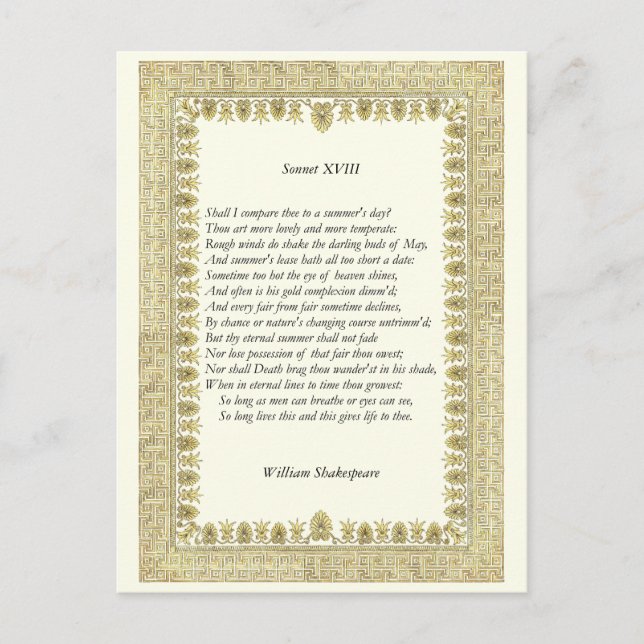 Shakespeare Sonnet # 18 Postkarte (Vorderseite)