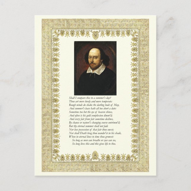 Shakespeare Sonnet # 18 Postkarte (Vorderseite)