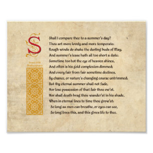 Shakespeare Sonnet 18 (XVIII) auf Pergament Fotodruck