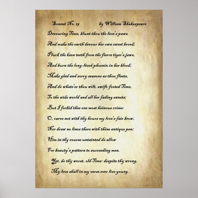 Shakespeare Sonnet 19 Poster (Vorne)