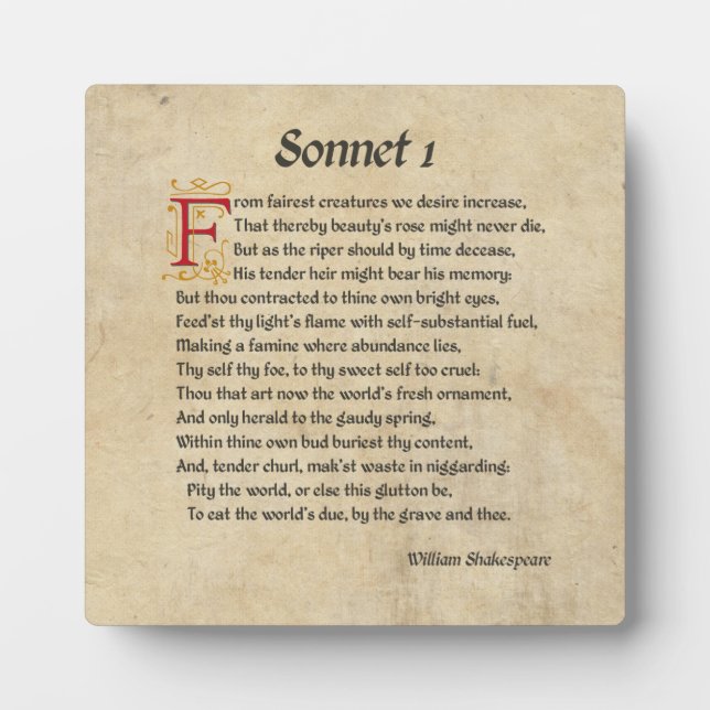 Shakespeare Sonnet 1 Parchment Fotoplatte (Vorderseite)