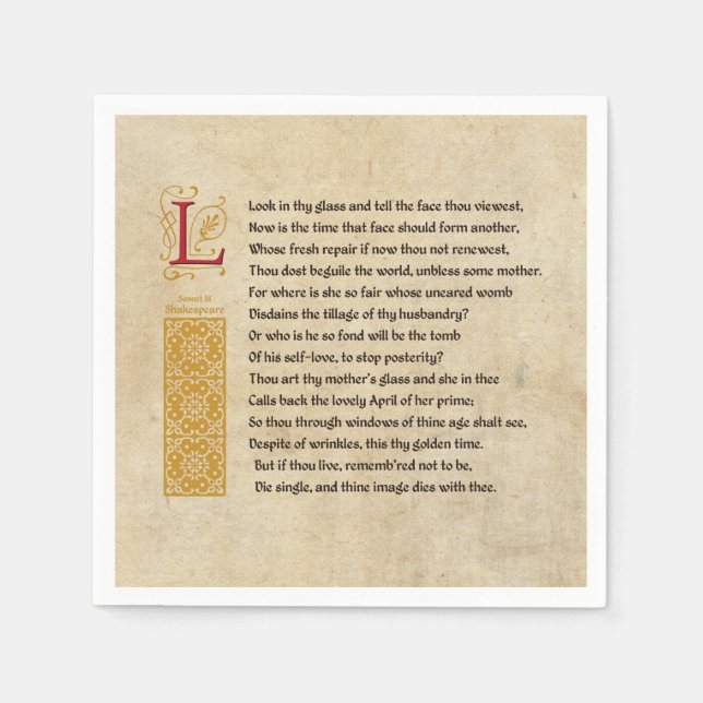 Shakespeare Sonnet 3 (III) auf Pergament Serviette (Vorderseite)