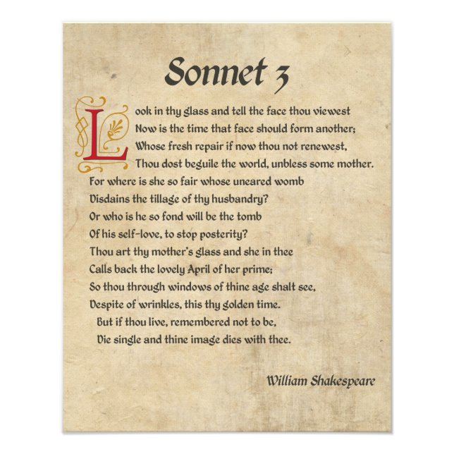 Shakespeare Sonnet 3 Parchment Fotodruck (Vorne)