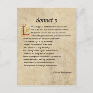 Shakespeare Sonnet 3 Parchment Postkarte