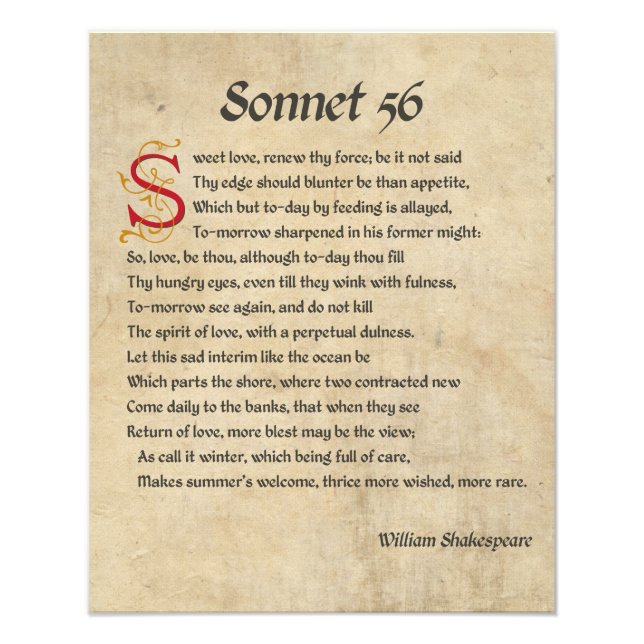 Shakespeare Sonnet 56 Perchment Fotodruck (Vorne)