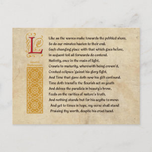 Shakespeare Sonnet 60 (LX) auf Pergament Postkarte