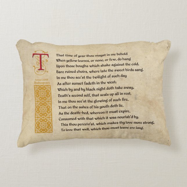 Shakespeare Sonnet 73 (LXXIII) auf Pergament Zierkissen (Vorderseite)