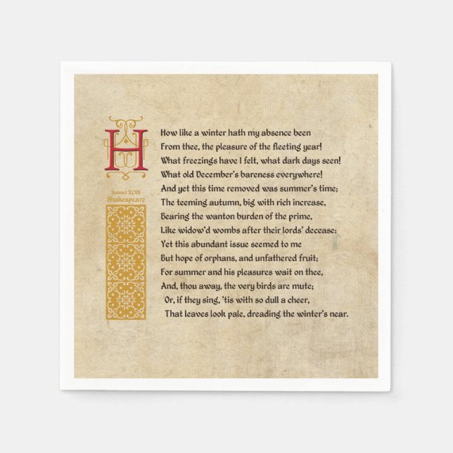 Shakespeare Sonnet 97 (XCVII) auf Pergament Serviette (Vorderseite)