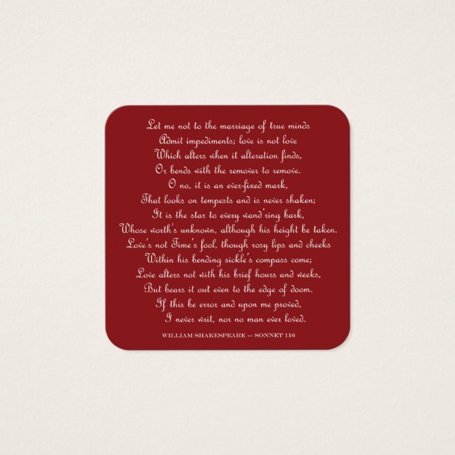 Shakespeare's Sonnet 116 Square Magnet (Vorderseite)