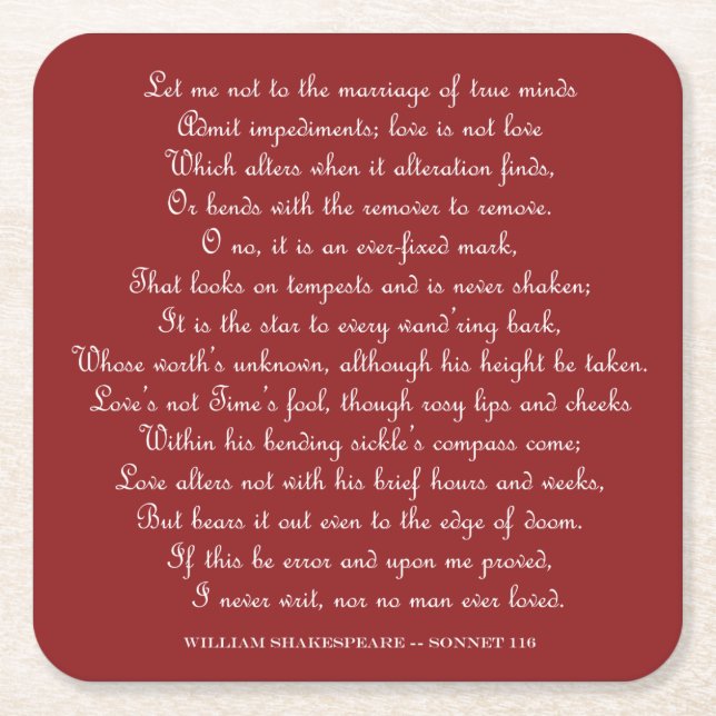 Shakespeares Sonnet 116 Square Magnet Rechteckiger Pappuntersetzer (Vorderseite)