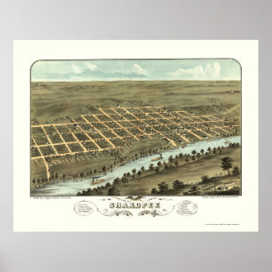 Shakopee, MN Panorama Karte - 1869 Poster