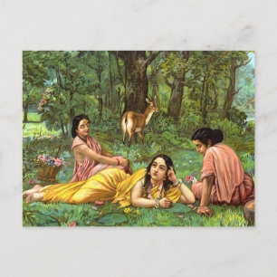 Shakuntala Patralekhana by Raja Ravi Varma Postkarte