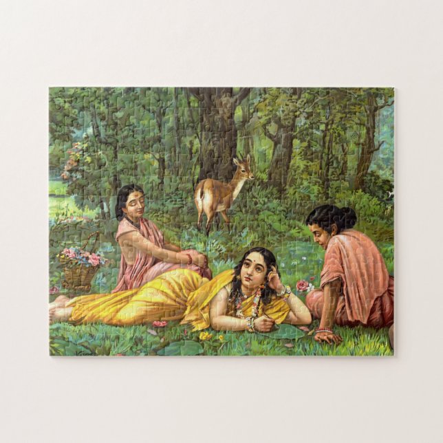 Shakuntala Patralekhana von Raja Ravi Varma Puzzle (Horizontal)
