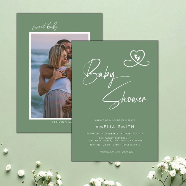 Shale Green Photo Baby Shower Invitation Einladung (Von Creator hochgeladen)