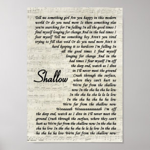Shallow Vintage Script Song Lyric Wall Art Print Poster