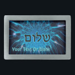 Shalom auf blauem Fraktal Rechteckige Gürtelschnalle<br><div class="desc">Dunkler Text,  der "Shalom" (Hebräisch: Frieden) auf einem hellblauen Fraktal überlagert. Fügen Sie Ihren eigenen zusätzlichen Text hinzu.</div>