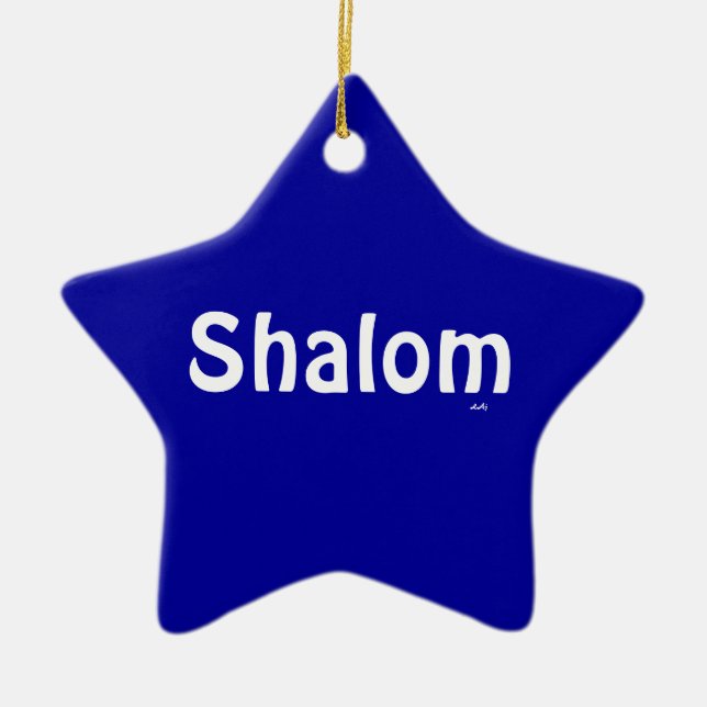 Shalom blaue weiße Stern-Verzierung Keramikornament (Vorne)