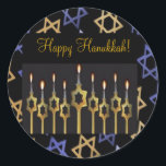 Shalom! Blue & Gold Small Round Aufkleber<br><div class="desc">Happy Hanukka! Personalisieren Sie diesen individuellen schönen Aufkleber in zwei Größen. Fügen Sie Ihrer Grußkarte, Ihrer Hanukkah-Karte oder für eine Feiertagseinladung einen grafischen Effekt hinzu. Fügen Sie Ihre eigenen personalisierten Nachrichten hinzu. Vervollständigen Sie ein koordiniertes Set: In unserem Shop zazzle.com/celebrationsevents* sehen Sie passende Einladungen, Ankündigungen, Grußkarten, PostCards, Postage-Briefmarke, Bekleidung, Geschenke...</div>