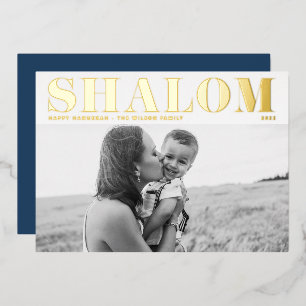 Shalom Bold Typografie Happy Hanukkah Foto Folien Feiertagskarte