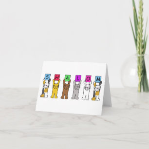 Shalom Cartoon Cats Holding Cards Feiertagskarte