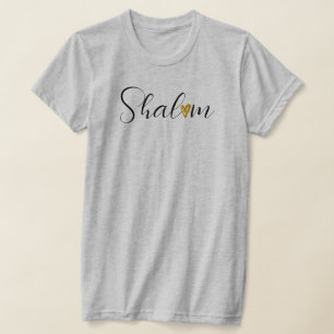 Shalom Cursive Schriftart Jüdischer Soft Gray T -  T-Shirt
