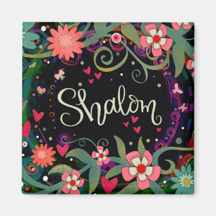 Shalom Fun Floral Hearts Schwarze Inspirivität Magnet