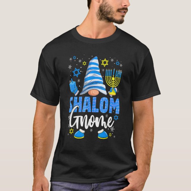 Shalom Gnome Menorah Dreidel Hanukkah Chanukah Jew T-Shirt (Vorderseite)