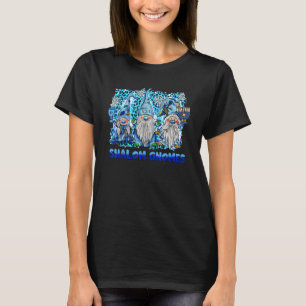 Shalom Gnomes Leopard Gnome Chanukah Menorah T-Shirt