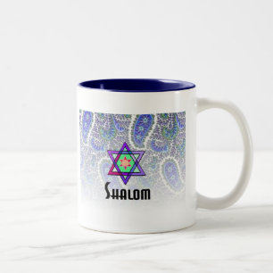 Shalom in blauem Paisley Zweifarbige Tasse