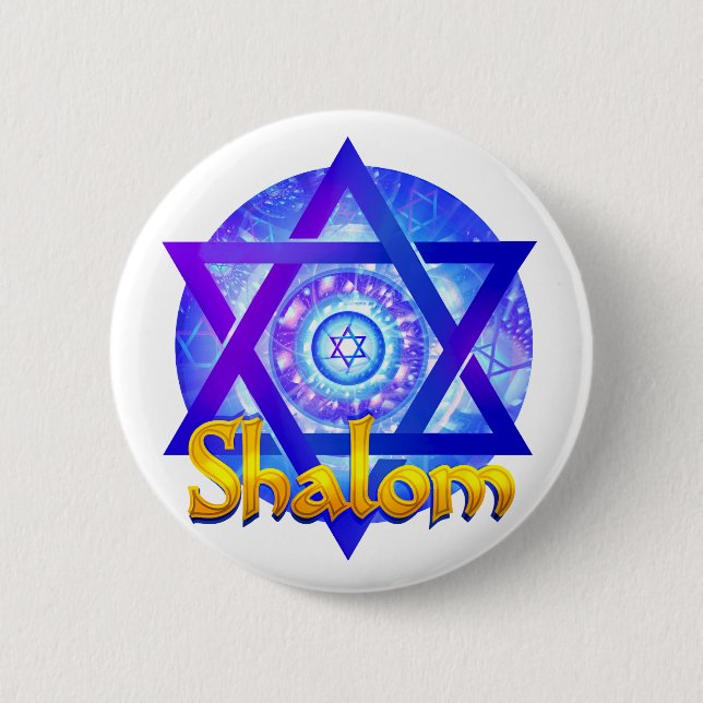 SHALOM mit Davidsstern Medaillon Button (Vorderseite)