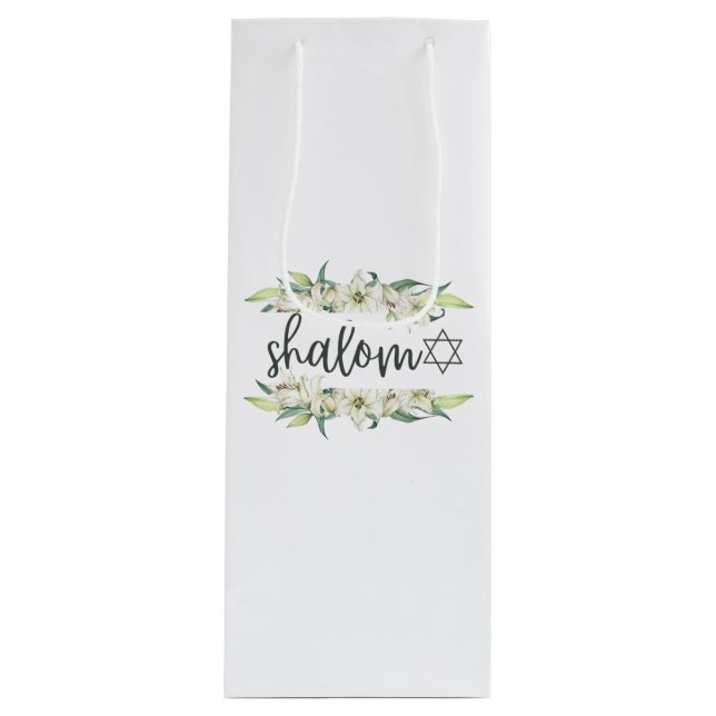 Shalom (mit Lilies und Stern von David) Geschenktüte Für Weinflaschen (Vorderseite)