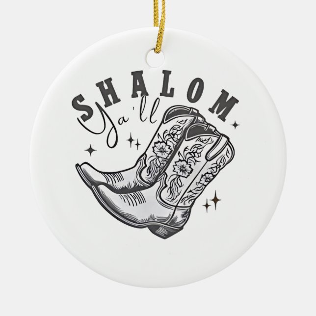 Shalom Y'all Cowboy Jewish Hanukkah West Keramik Ornament (Vorne)