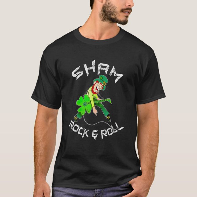 Sham Rock and Roll Kleeblatt Guitar Lover St Patri T-Shirt (Vorderseite)
