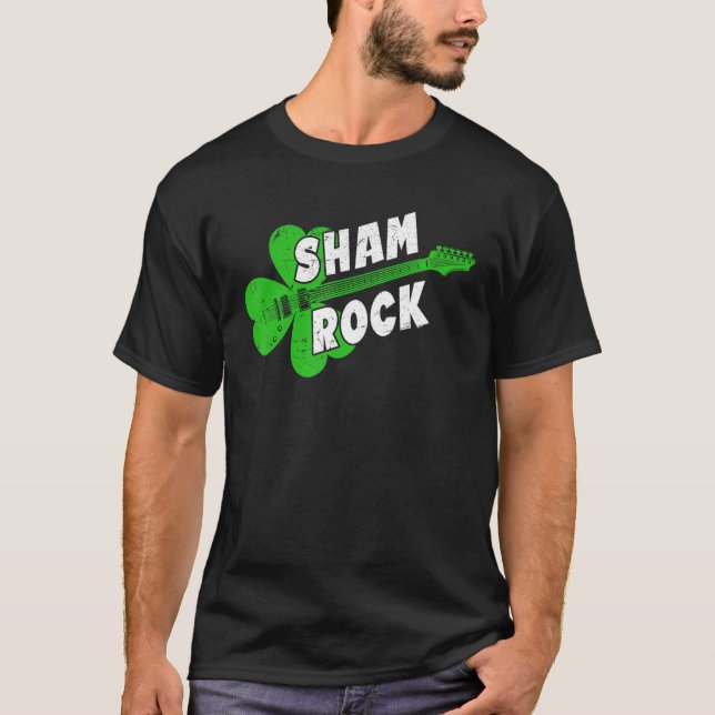 Sham Rock Kleeblatt Guitar St Patricks Day T-Shirt (Vorderseite)