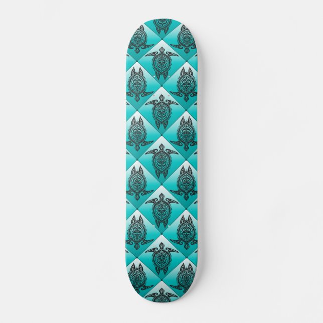 Shamanic Meeresschildkröte-Muster - cyan-blau Skateboard (Vorderseite)