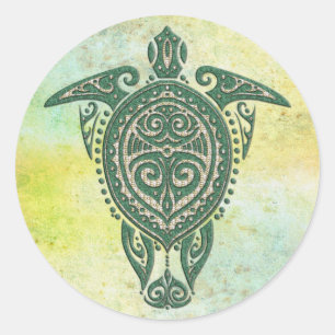 Shamanic Sea Turtle Symbol + Ihre Ideen Runder Aufkleber