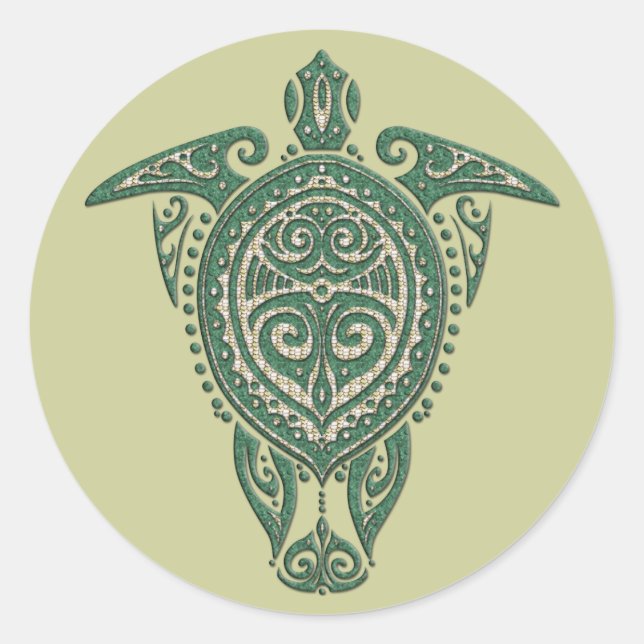 Shamanic Sea Turtle Symbol + Ihre Ideen Runder Aufkleber (Vorderseite)