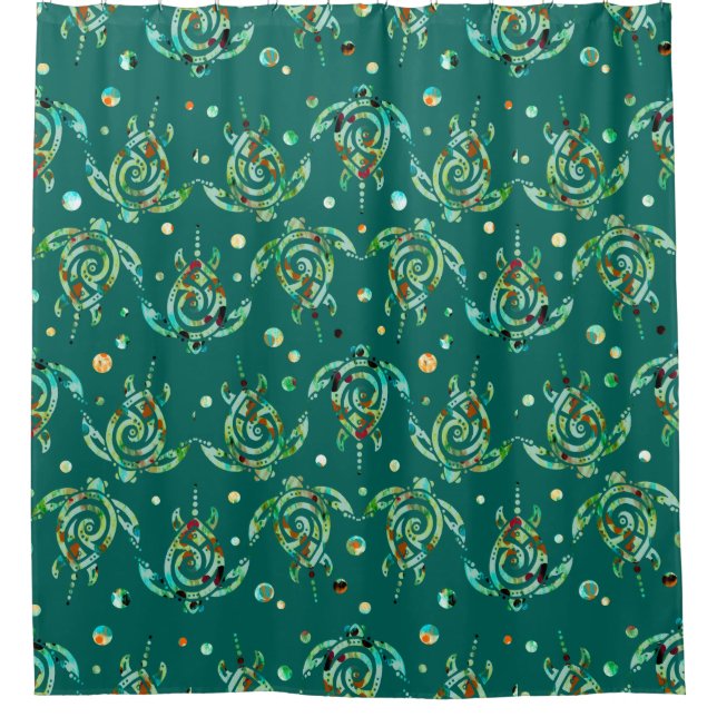 Shamanic Sea Turtles Nahtloses Muster + Ihr Rücken Duschvorhang (Vorderseite)