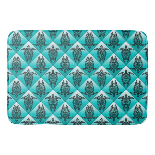 Shamanic Sea Turtles Pattern - cyan Badematte (Vorderseite)