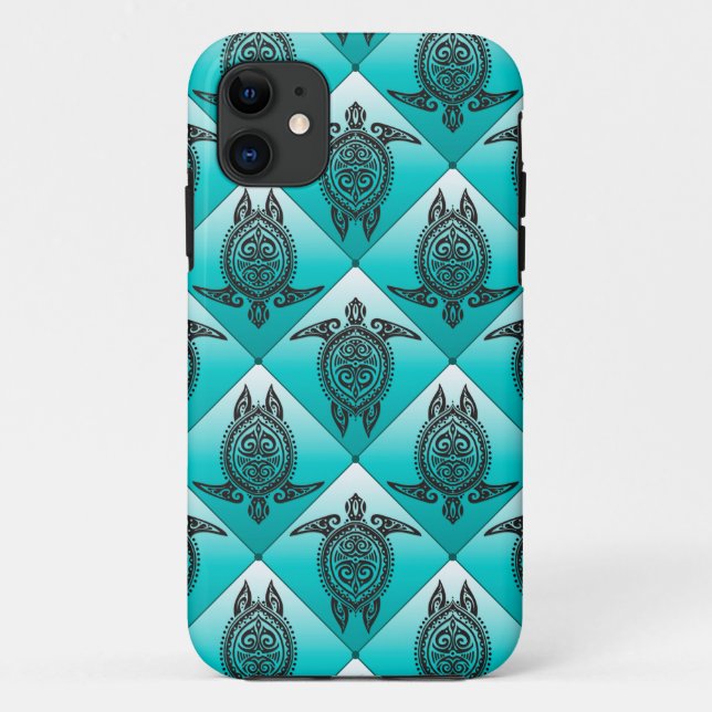 Shamanic Sea Turtles Pattern - cyan Case-Mate iPhone Hülle (Rückseite)