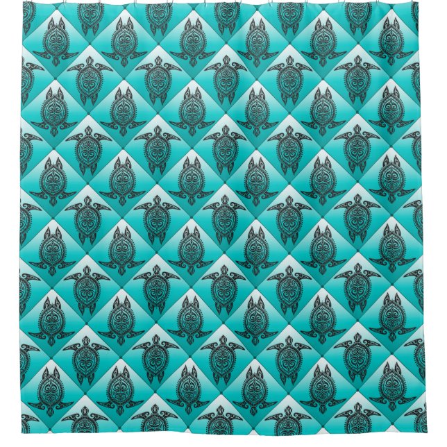 Shamanic Sea Turtles Pattern - cyan Duschvorhang (Vorderseite)