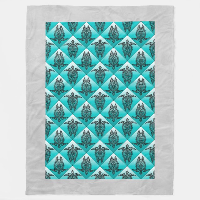Shamanic Sea Turtles Pattern - cyan Fleecedecke (Vorderseite)