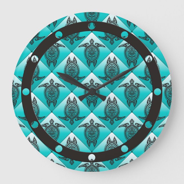 Shamanic Sea Turtles Pattern - cyan Große Wanduhr (Vorderseite)