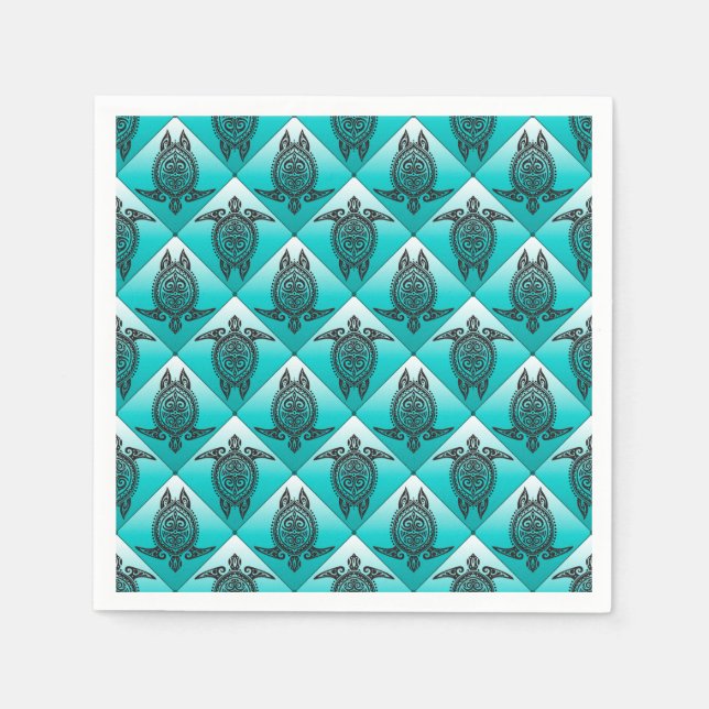 Shamanic Sea Turtles Pattern - cyan + Ihre Idee Serviette (Vorderseite)