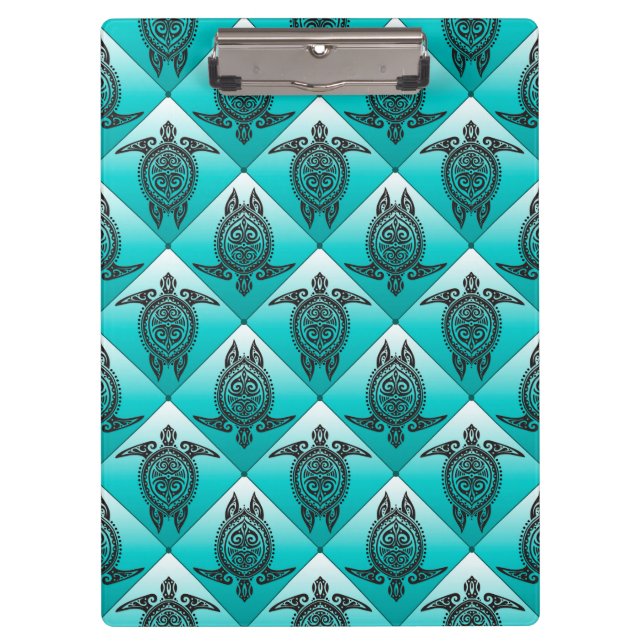 Shamanic Sea Turtles Pattern - cyan Klemmbrett (Vorderseite)
